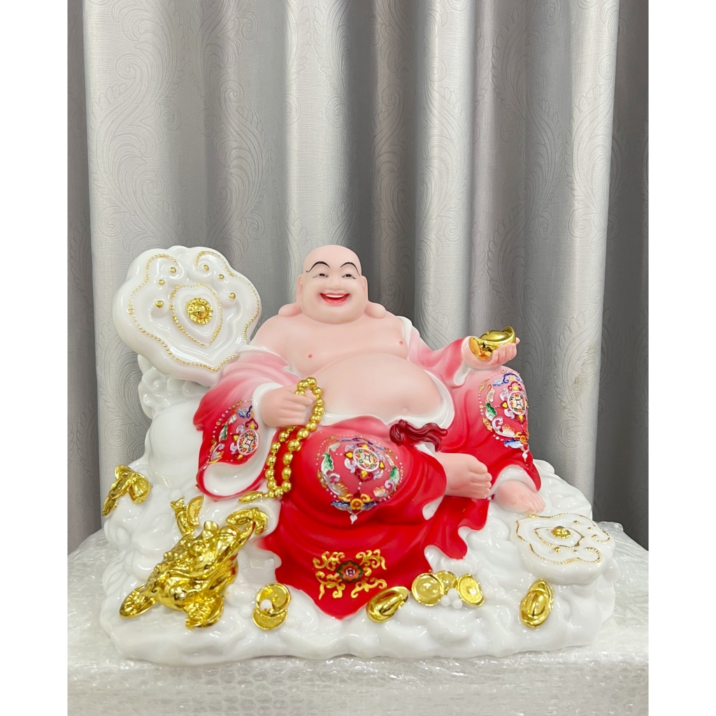 Tượng Phật Di Lặc ngồi gậy như ý 16 inch cao 27cm ngang 37cm sâu 25cm