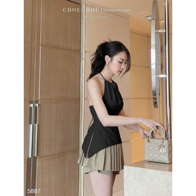 Set áo yếm kèm hoa + Váy quần xếp ly