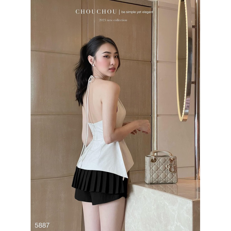 Set áo yếm kèm hoa + Váy quần xếp ly