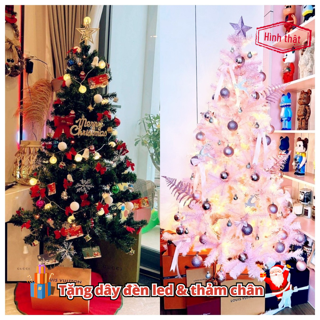 CÂY THÔNG NOEL XANH HỒNG 1.5m 1.8 2.1m ĐẦY ĐỦ PHỤ KIỆN TẶNG KÈM THẢM LÓT TRANG TRÍ GIÁNG SINH XINH XẮN MINT DECOR