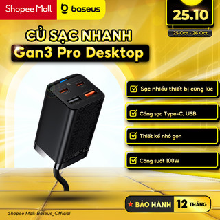 Củ sạc nhanh Baseus Gan3 Pro Desktop 2C-2U 100W Chuẩn EU - Hàng chính hãng