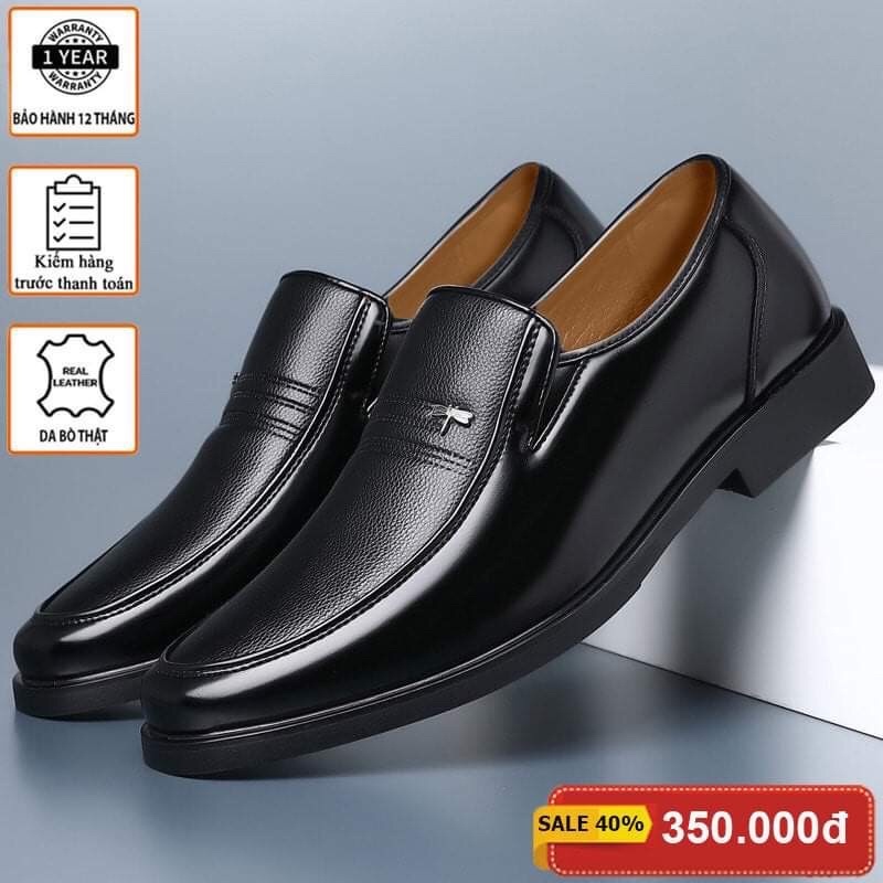 Giầy lười da nam - giầy lười nam trung niên mũi tròn đế khâu chắc chắn thời thượng