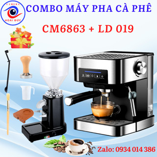 COMBO máy pha cà phê CM6863 và máy xay cafe LD019 - chuẩn vị Espresso - dùng gia đình