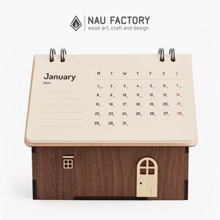 Lịch gỗ Ngôi Nhà NAU FACTORY - Lịch để bàn 2024 trang trí nhà cửa bàn làm việc làm quà tặng ý nghĩa