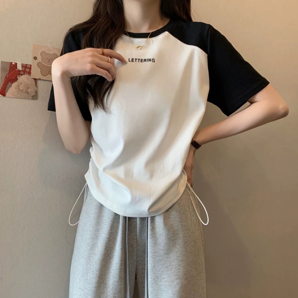 Croptop Lettering Dây Rút Dáng Babytee Dành Cho Nữ