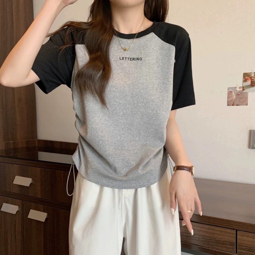 Croptop Lettering Dây Rút Dáng Babytee Dành Cho Nữ