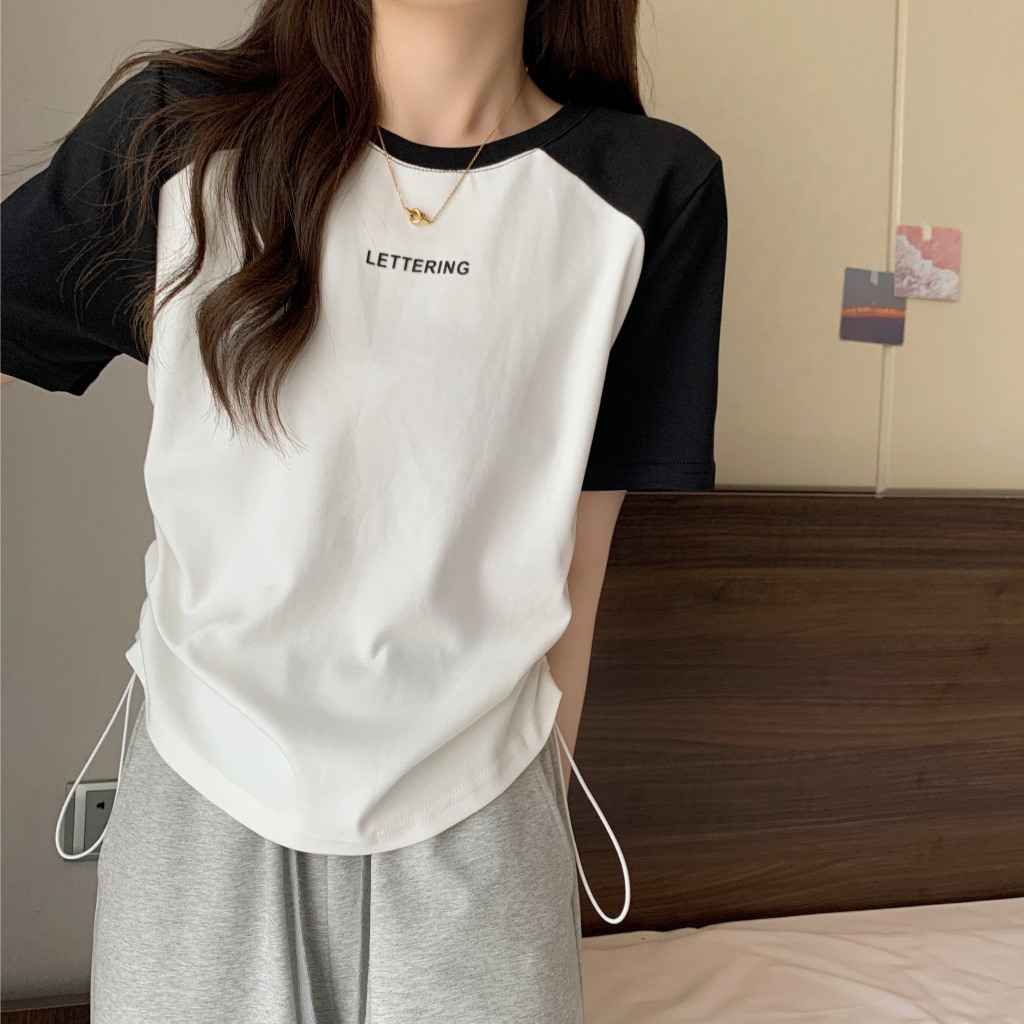 Croptop Lettering Dây Rút Dáng Babytee Dành Cho Nữ