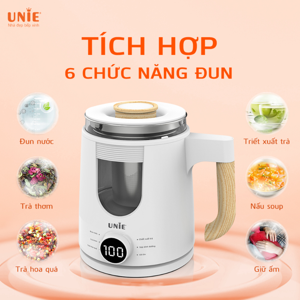 Âm Đun Nước, Pha Trà, Unie UEK1081W, 6 Tính Năng Đun, Bảo Hành 12 Tháng