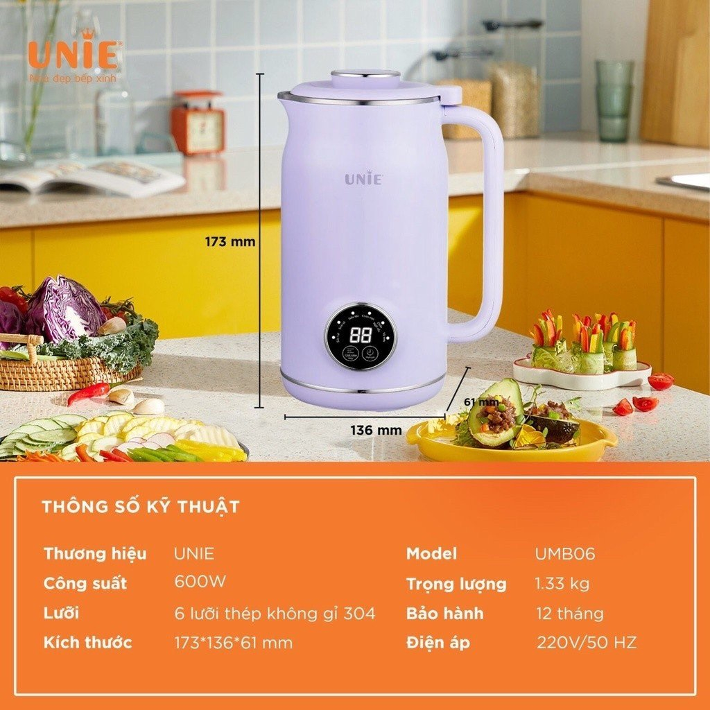 Máy Xay Sữa Hạt UNIE UMB06, Dung Tích 600ml, Bảo Hành 1 Năm