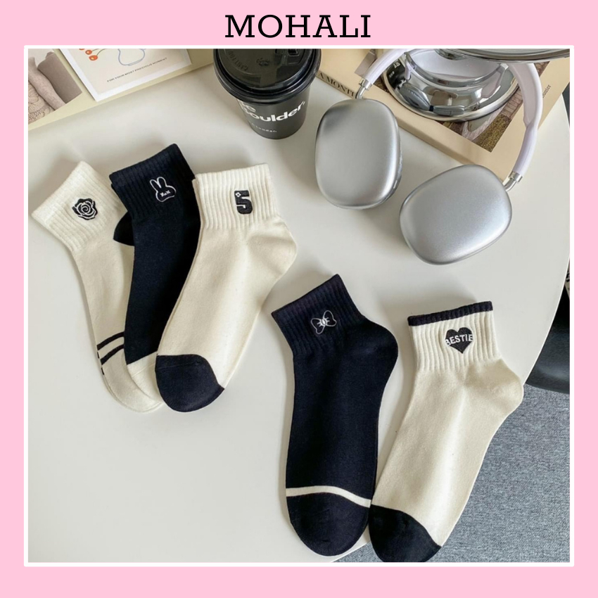 Tất cổ ngắn nam nữ icon thêu bestie cotton kháng khuẩn MRSOCKS VN099
