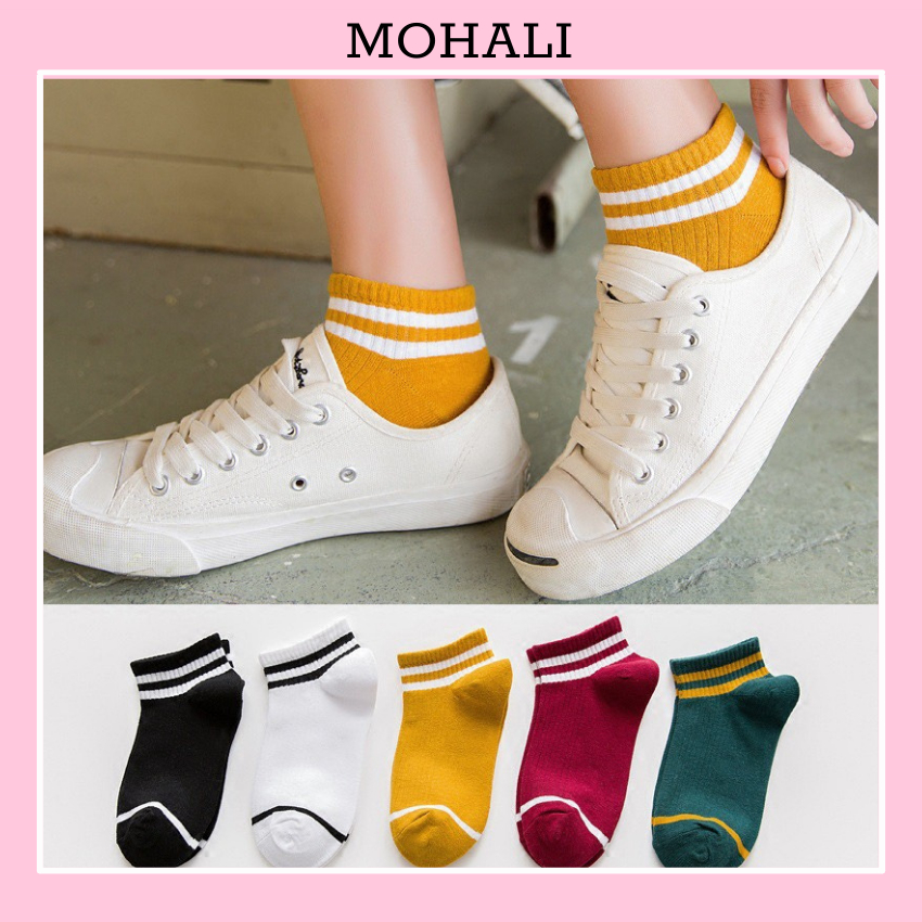 Tất cổ ngắn nam nữ vớ hai sọc cổ thấp cotton kháng khuẩn MRSOCKS VN104