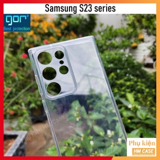Ốp Lưng Dẻo Gor Samsung S24 / S23 / S22 / S21 FE / S22 Ultra / S21 Plus / Note 20 / Note 10 Trong Suốt Có Gờ Bảo Vệ Cam