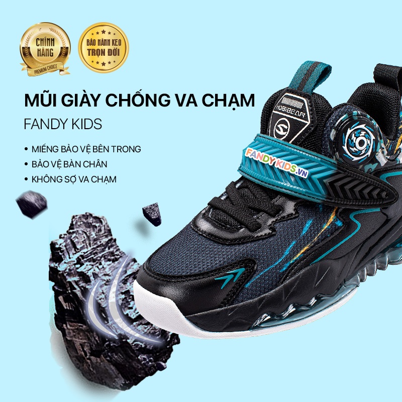 Giày bóng rổ trẻ em Fandy Kids Basketball Eva Air quai dán Đen Xanh GS8065