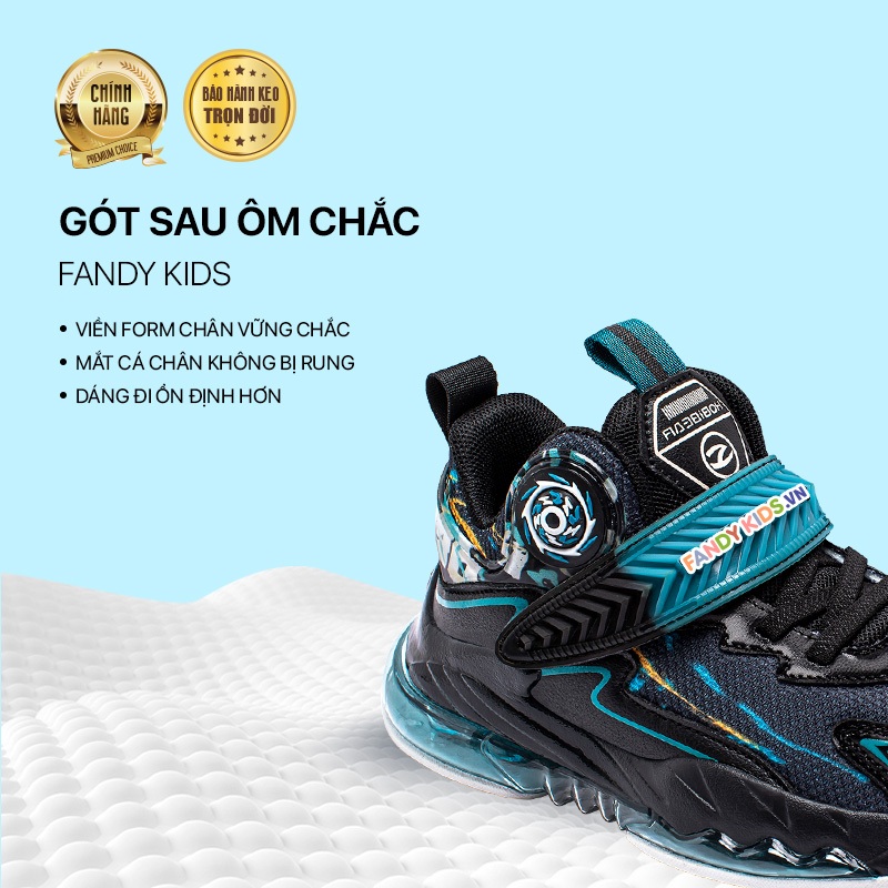 Giày bóng rổ trẻ em Fandy Kids Basketball Eva Air quai dán Đen Xanh GS8065