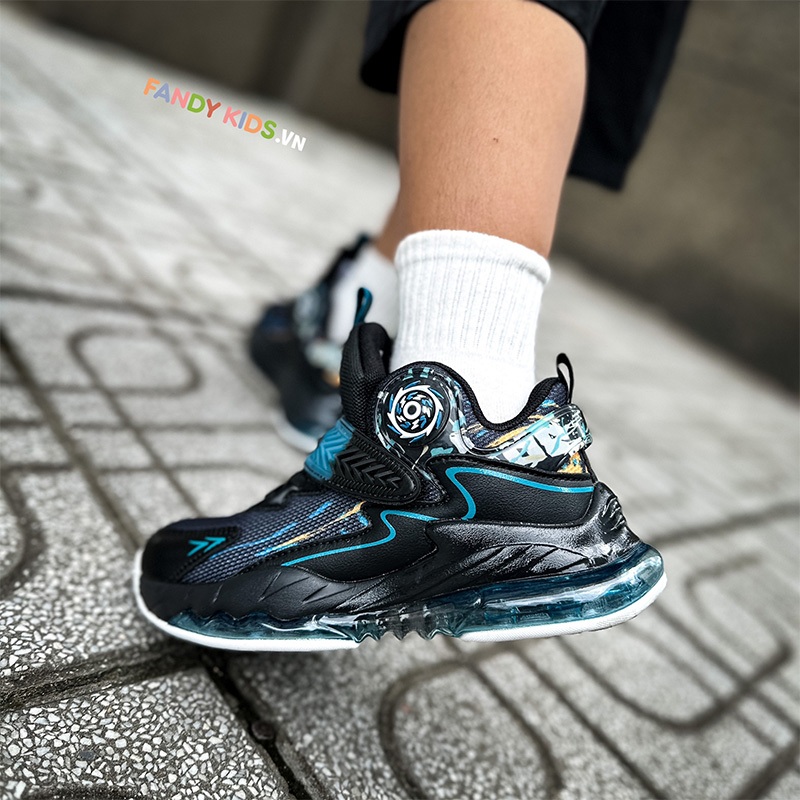 Giày bóng rổ trẻ em Fandy Kids Basketball Eva Air quai dán Đen Xanh GS8065