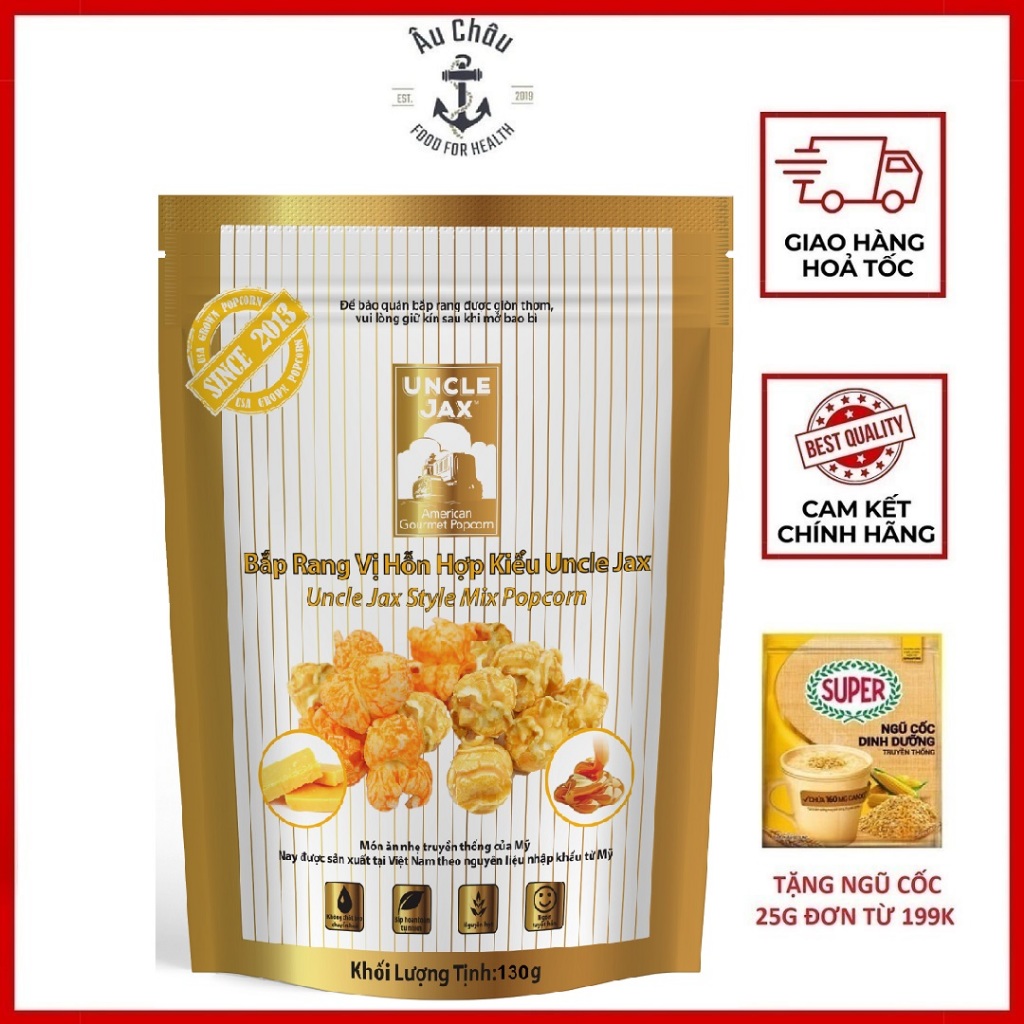 GÓI LỚN Bắp rang bơ Uncle Jax American Gourmet Popcorn vị hỗn hợp phomai, caramel 130g kiểu Mỹ HSD 2/24 - ÂU CHÂU SHOP