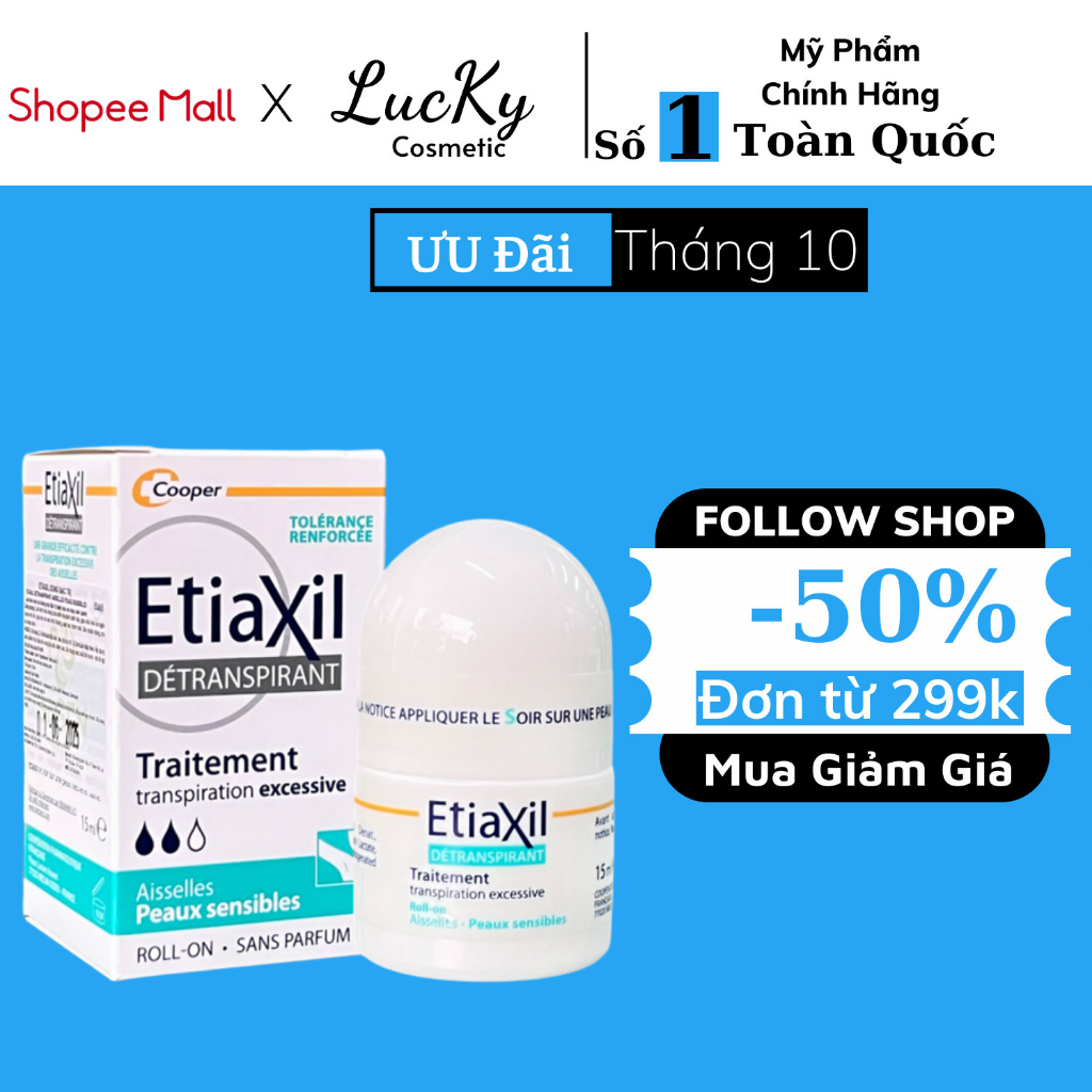 Lăn khử mùi etiaxil ngăn ngừa mồ hôi dành cho da nhạy cảm không ướt dính áo hay gây ố vàng 15ml - lăn xanh