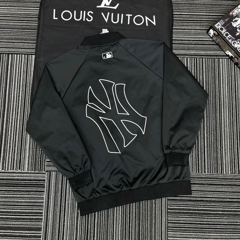 Áo Khoác Bomber Zip Nam Nữ NY Vải Gió Thêu Logo Chữ Ngực Phối In Sau Lưng Dáng Đơn Giản Basic Cho Các Boy Phố Đi Chơi