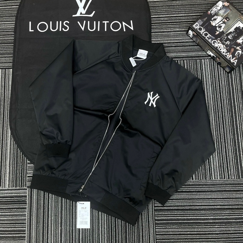 Áo Khoác Bomber Zip Nam Nữ NY Vải Gió Thêu Logo Chữ Ngực Phối In Sau Lưng Dáng Đơn Giản Basic Cho Các Boy Phố Đi Chơi