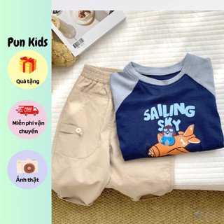 Quần áo trẻ em, Đồ bộ bé trai áo thun quần kaki mềm họa tiết hình máy bay cho bé 9-23kg BD68