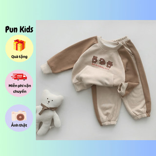 Quần áo trẻ em, Bộ nỉ da cá thu đông dày dặn họa tiết 3 gấu nâu đáng yêu cho bé 9-23kg BD69