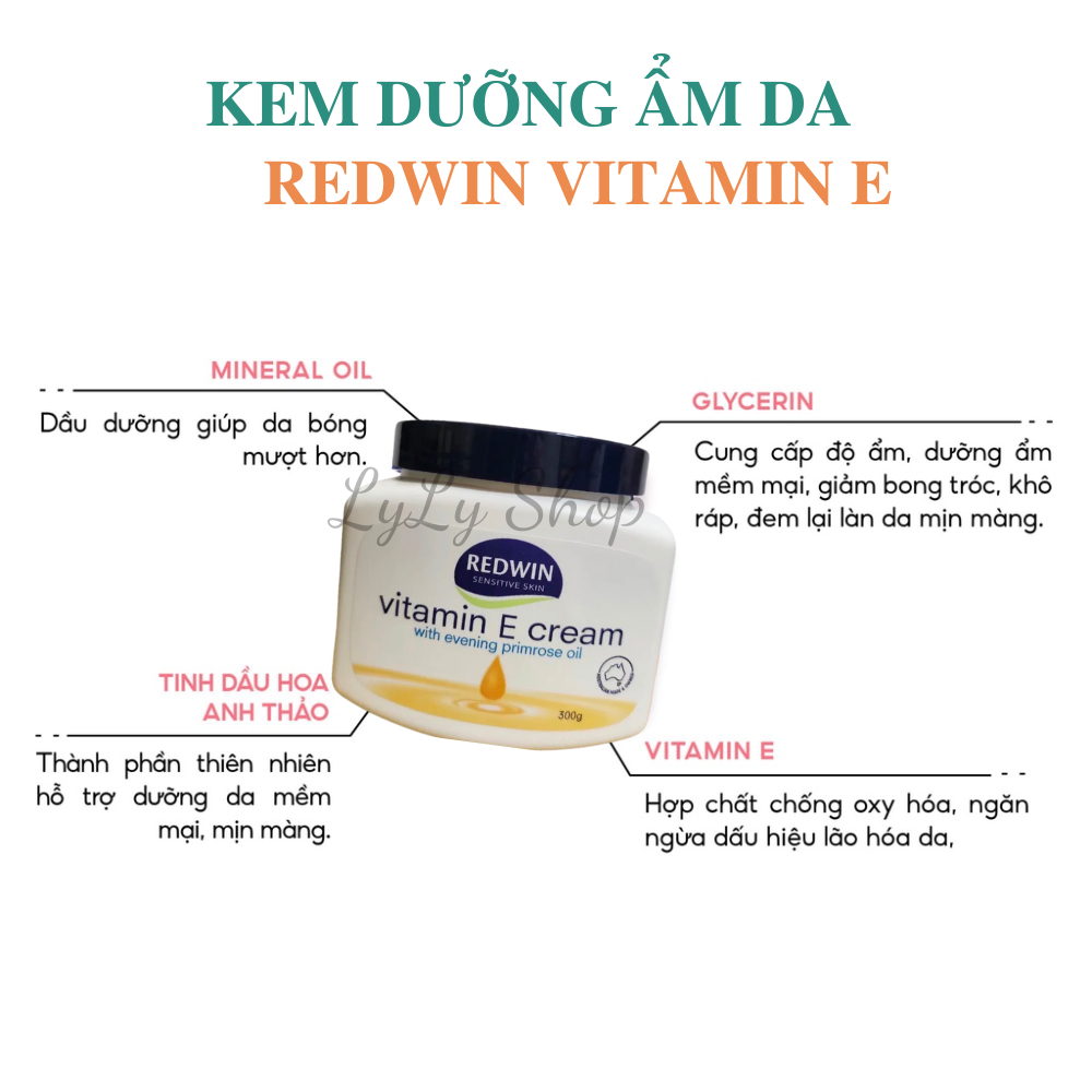 Kem Dưỡng Ẩm Da Vitamin E Redwin Cream Úc, Kem nẻ dưỡng da, chống nẻ, làm mềm mịn da LyLyShop 300g