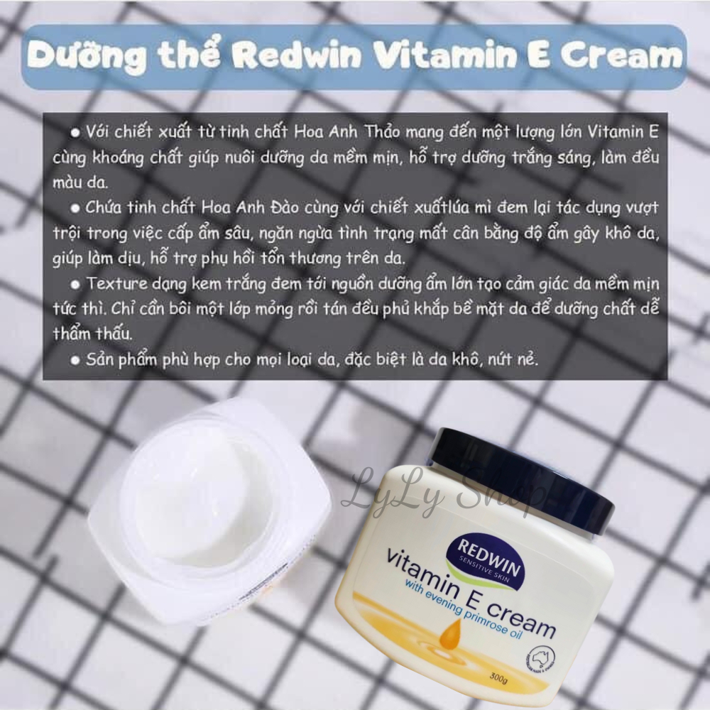 Kem Dưỡng Ẩm Da Vitamin E Redwin Cream Úc, Kem nẻ dưỡng da, chống nẻ, làm mềm mịn da LyLyShop 300g