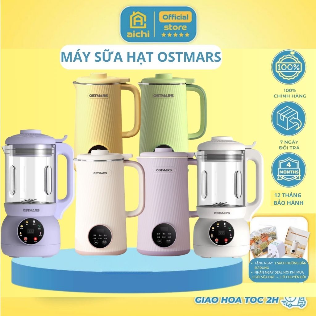 (NEW 2023) Máy Làm Sữa Hạt, Máy Nấu Sữa Hạt OSTMARS Đa Năng 1000ML, 800ML Xay Nấu Tiện Lợi  - Aichi 