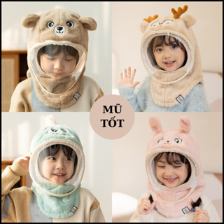 Mũ len lông cừu hình thỏ, gấu,hỏ, khủng long cho  bé kèm kính mũ chống gió, mũ trùm đầu bảo vệ tai từ 1 - 12 tuổi