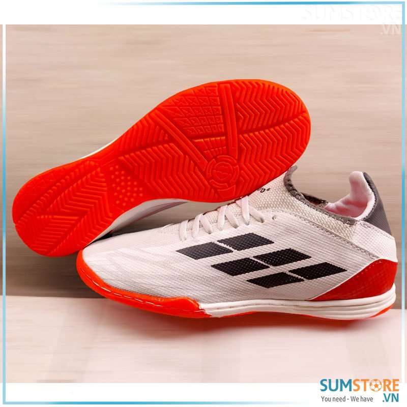 Giày Đá Banh Đế Bằng Winbro Trắng Đỏ Cam - Giày Futsal IC 2023 (Đã Khâu Full Đế)