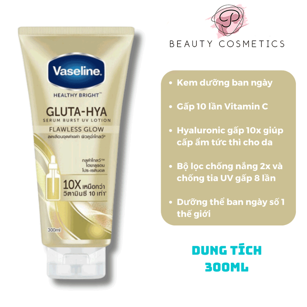 Kem Dưỡng Thể Vaseline Gluta-Hya Ngày Đêm Dưỡng Da Trắng Sáng Mịn - 300/330ml