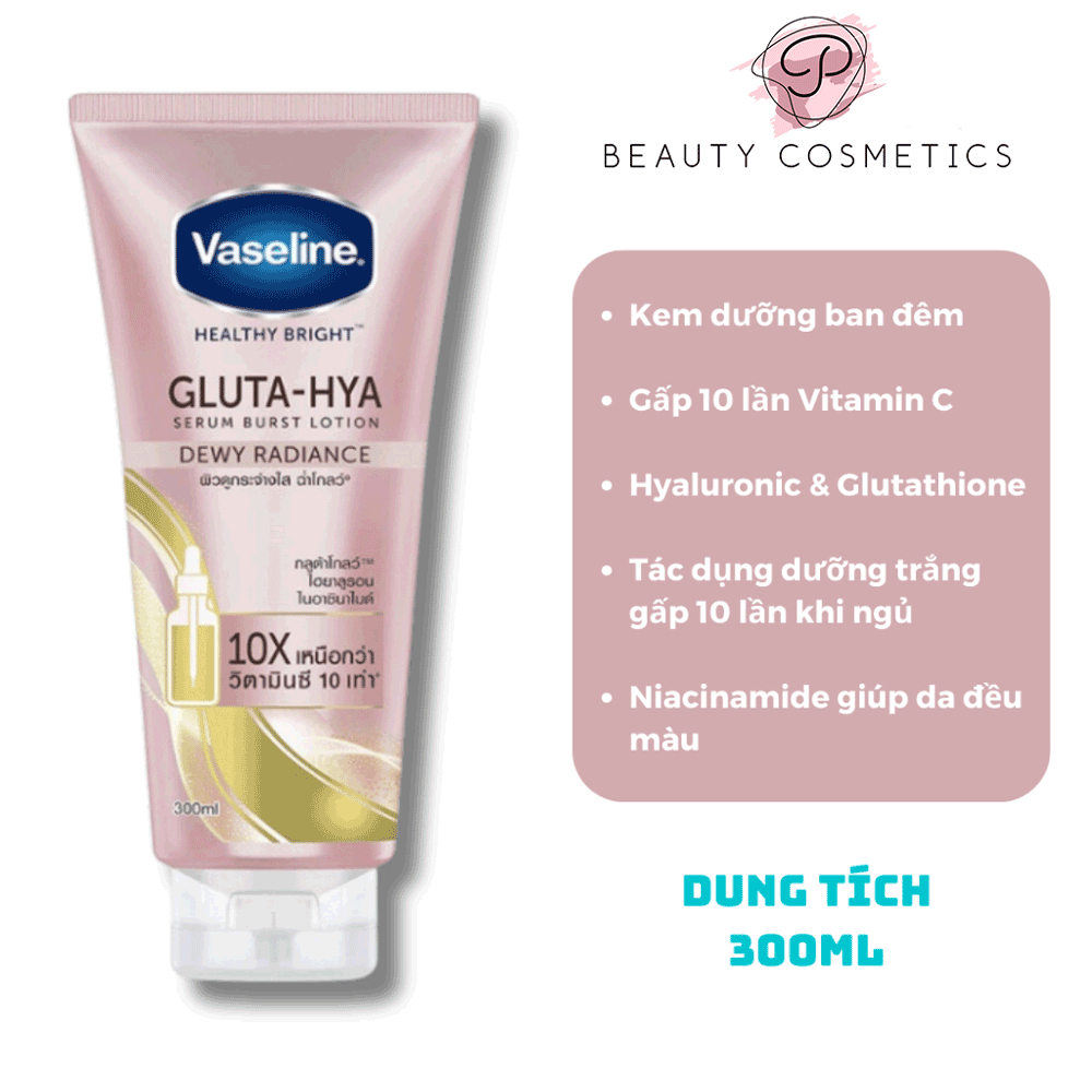 Kem Dưỡng Thể Vaseline Gluta-Hya Ngày Đêm Dưỡng Da Trắng Sáng Mịn - 300/330ml