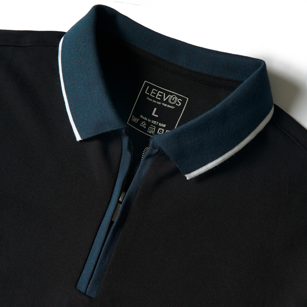 Áo Polo nam BLUE HIDDEN ZIP LEEVUS phối bo, vải CVC cá sấu, form regular APL315