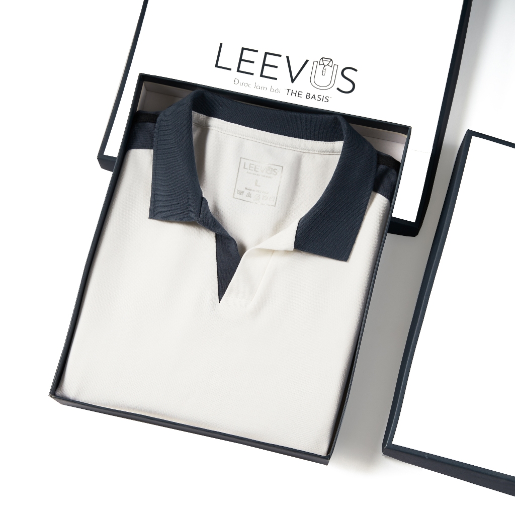 Áo Polo nam V-NECK LEEVUS phối bo, vải CVC cá sấu, form regular APL318