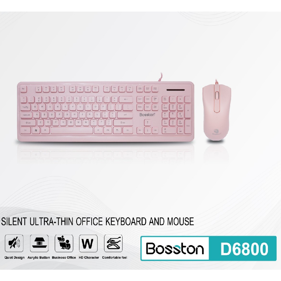 Combo Bàn phím + chuột BOSSTON D6800 Full Hồng/ Full Trắng Chính hãng