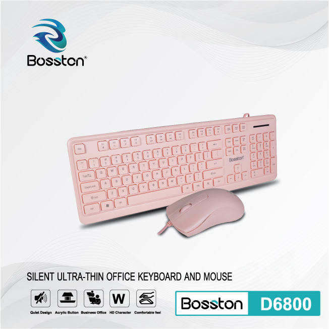 Combo Bàn phím + chuột BOSSTON D6800 Full Hồng/ Full Trắng Chính hãng