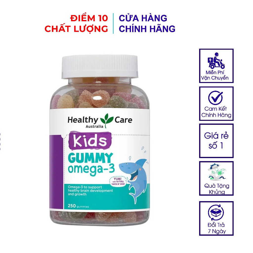 Kẹo Omega 3 cho bé - Healthy Care Gummy Omega 3 250 viên giúp phát triển mắt, trí não, tim mạch