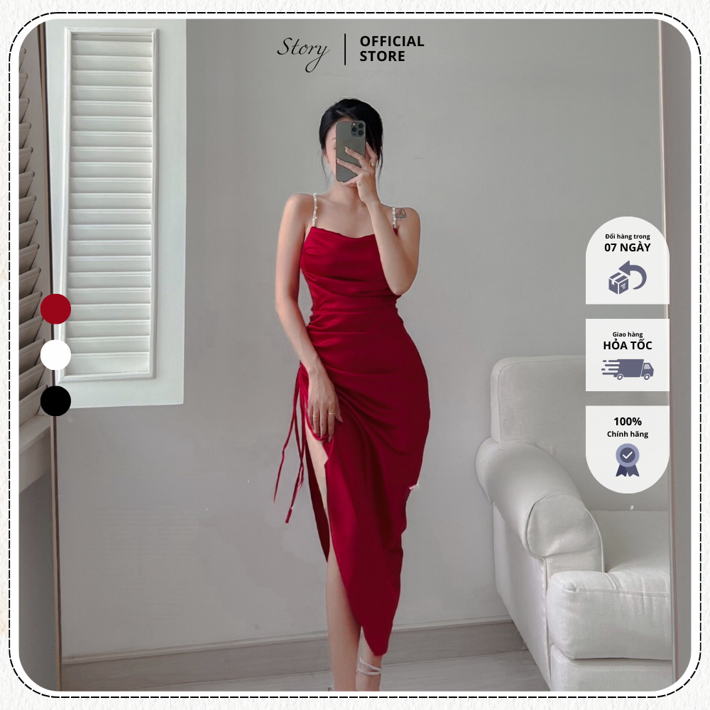 STORY Đầm Hami váy lụa dự tiệc sexy lụa satin cao cấp dây đá cổ đổ xẻ tà Story.clothes thời trang nữ