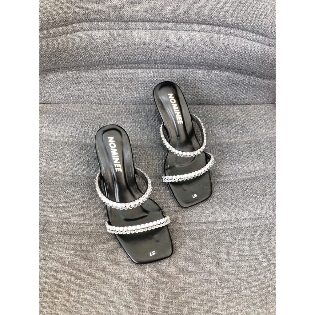 Giày sandal cao gót nữ quai ngang đính đá gót nhọn cao 5p, giày cao gót nữ gót nhọn thời trang