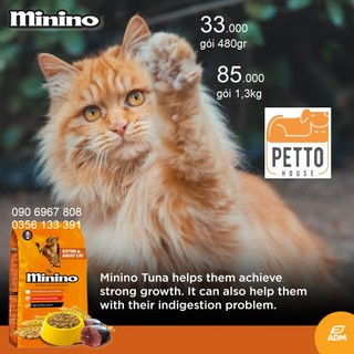 [hoả tốc pettohouse] Combo 32 gói thức ăn cho mèo Minino tuna 480g hạt khô cá ngừ tiêu chuẩn pháp sản xuất tại việt nam