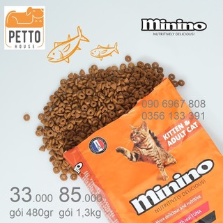 [hoả tốc pettohouse] Combo 20 gói thức ăn cho mèo Minino tuna 480g hạt khô cá ngừ tiêu chuẩn pháp sản xuất tại việt nam