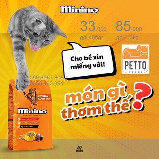 [hoả tốc pettohouse] Combo 3 gói thức ăn cho mèo Minino with real tuna 1,3kg kitten and adult cat sản xuất tại Việt Nam