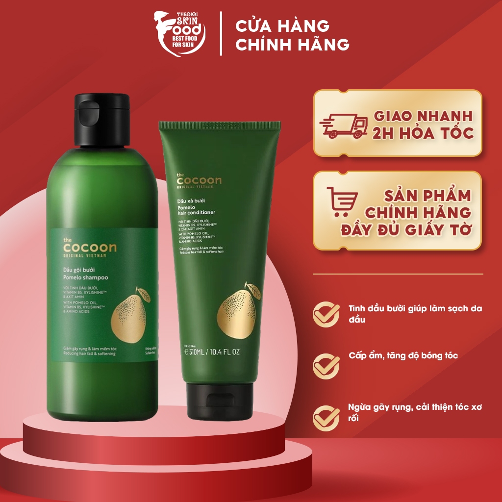 Dầu Gội - Xả Tinh Dầu Bưởi Giúp Giảm Gãy Rụng & Kích Thích Mọc Tóc The Cocoon Pomelo Shampoo Conditioner 310ml