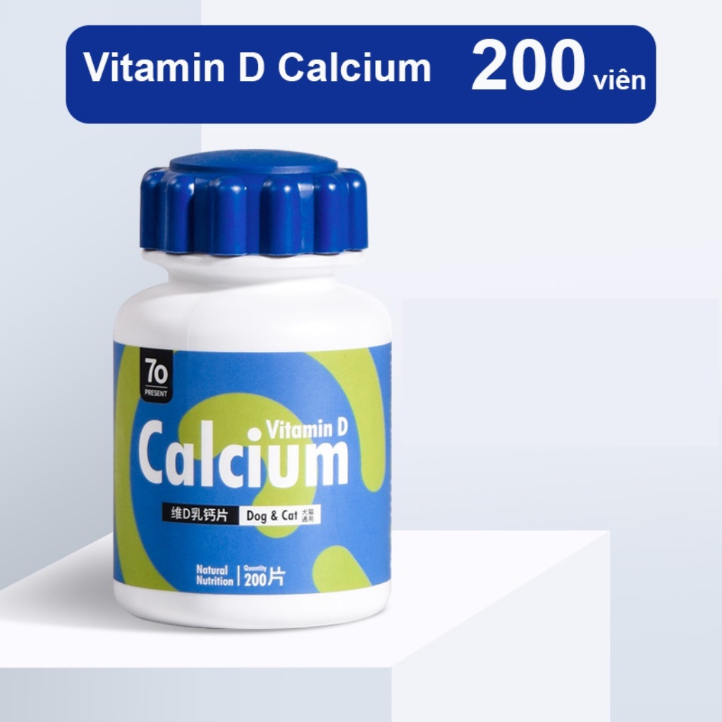 Hộp 180 viên canxi cho chó mèo 70 Present vitamin D nang lông, vi sinh cho bé kén ăn ,tăng trưởng chậm và vết thương lâu