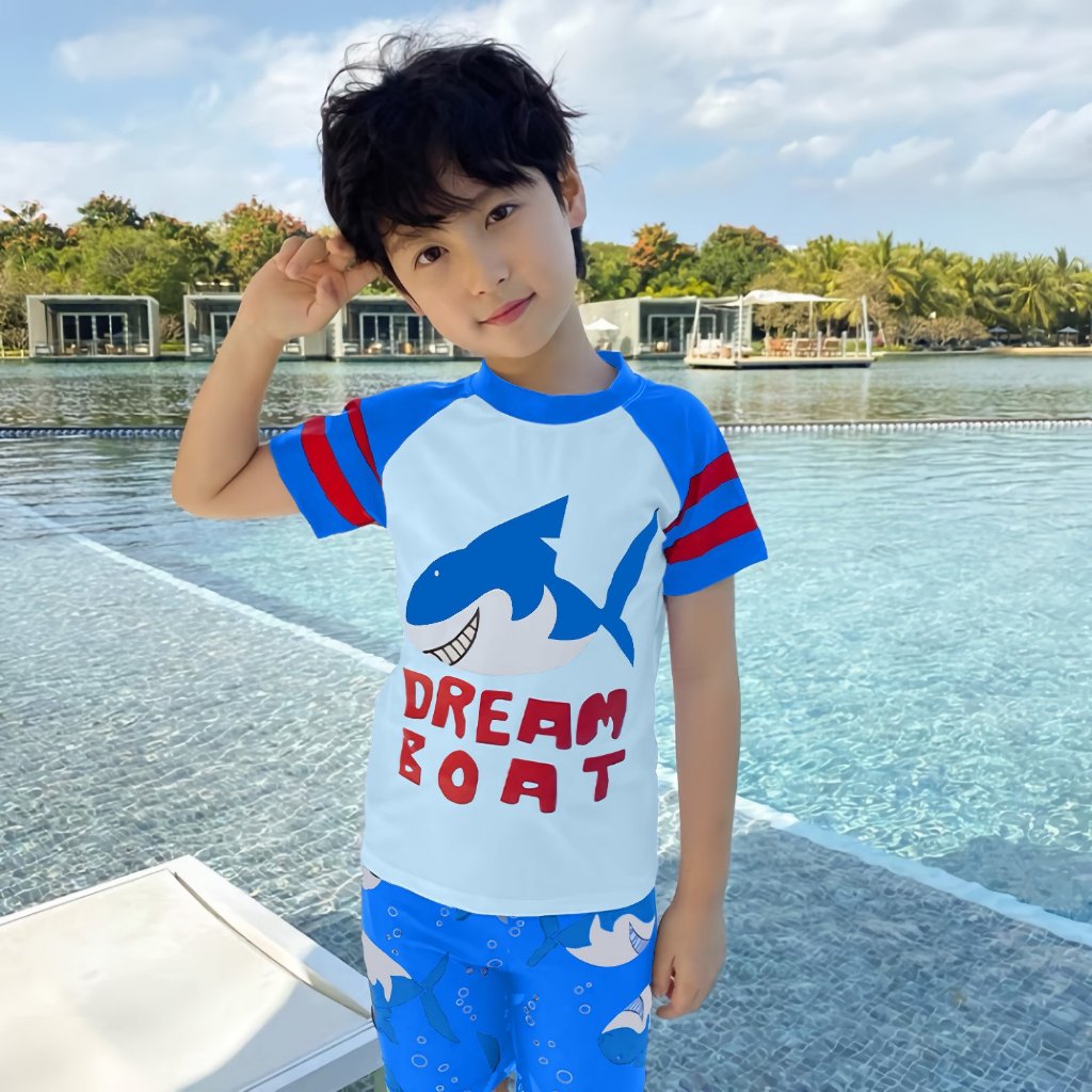 Bộ bơi kèm mũ cho bé hãng RICHKIDS hoạ tiết cá mập