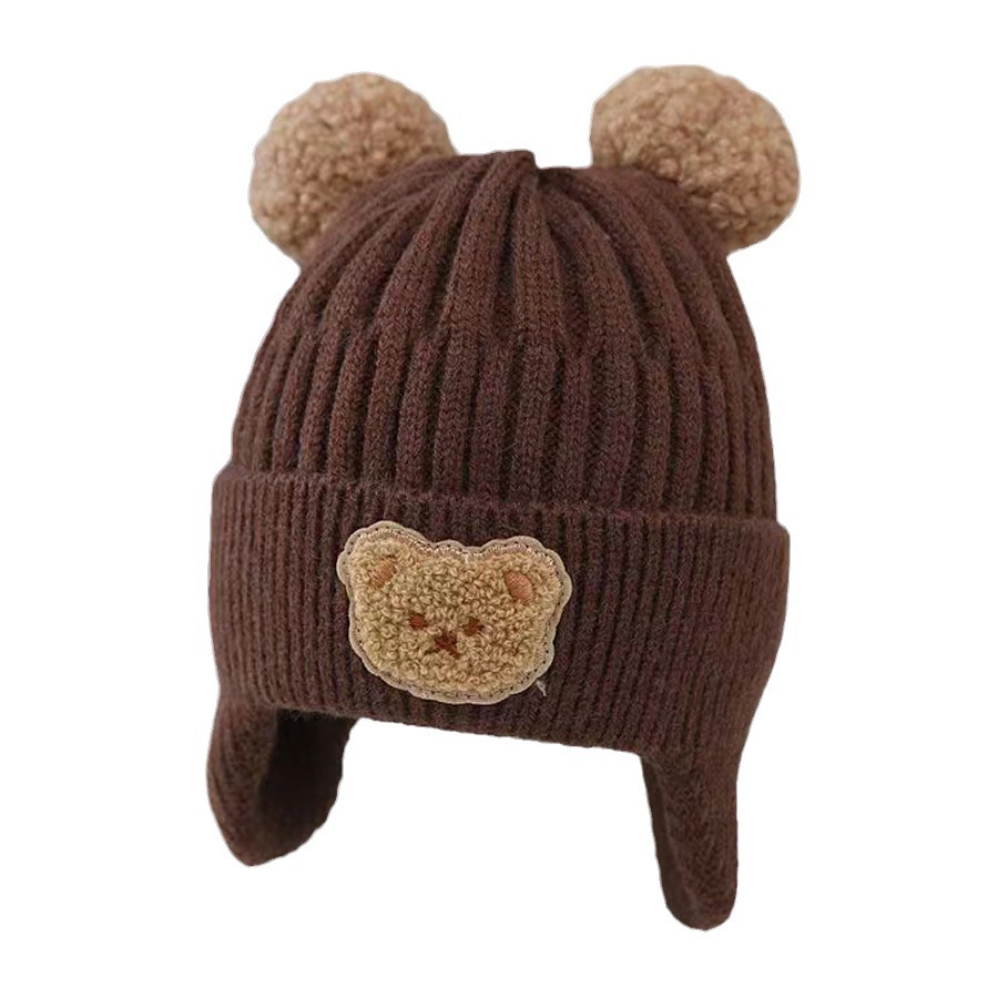 Mũ len trùm đầu hình gấu đáng yêu bịt tai giữ ấm mùa đông cho bé trai bé gái