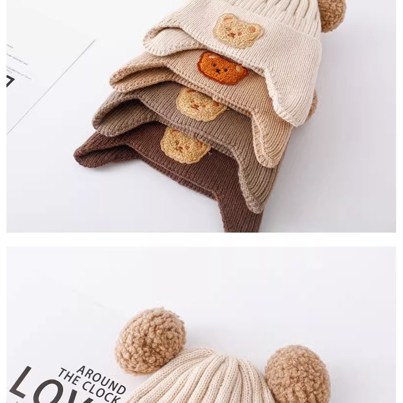 Mũ len trùm đầu hình gấu đáng yêu bịt tai giữ ấm mùa đông cho bé trai bé gái