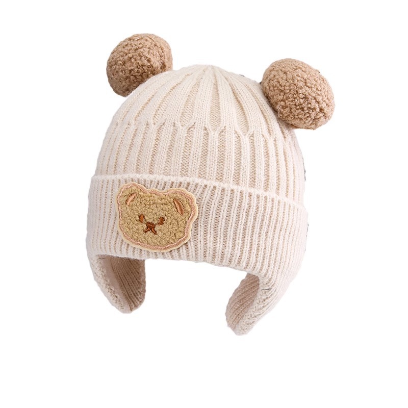 Mũ len trùm đầu hình gấu đáng yêu bịt tai giữ ấm mùa đông cho bé trai bé gái