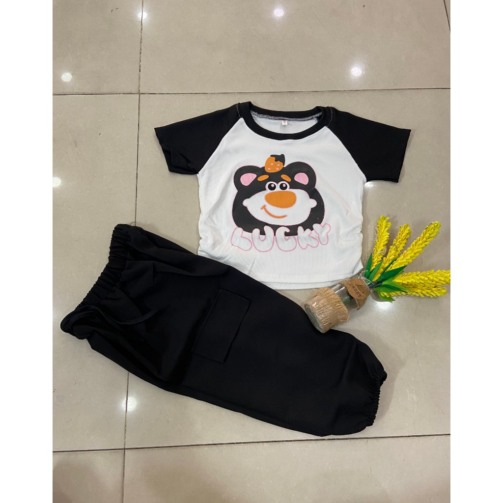 Set áo tay ngắn vải gân tăm , quần dài siêu cute siêu nhẹ và mát, thấm hút mồ hôi, thích hợp mặc đi học, đi chơi