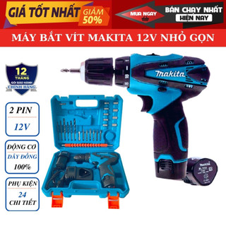 Máy khoan makita 12v tặng kèm bộ phụ kiện đầy đủ - máy bắn vít makita 2 pin 12v | bộ 2 pin